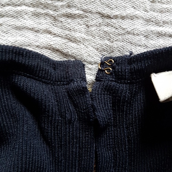 REISS Bodycon Boat Neck Knee Length Gold Detail Dress Dark Blue Sz M - Picture 15 of 15